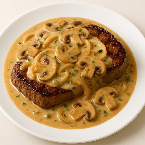 Steak Diane With Chips And Salad 